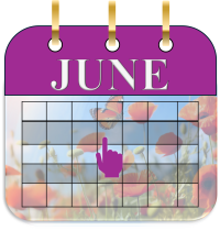 A calendar icon for June with a pointer hand